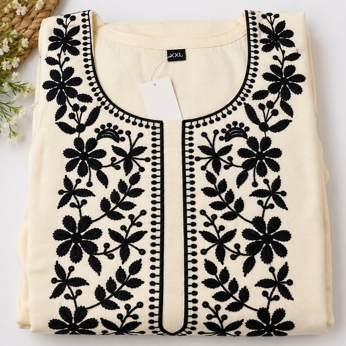 White Embroidered Rayon 3-Piece Kurta Dupatta Set