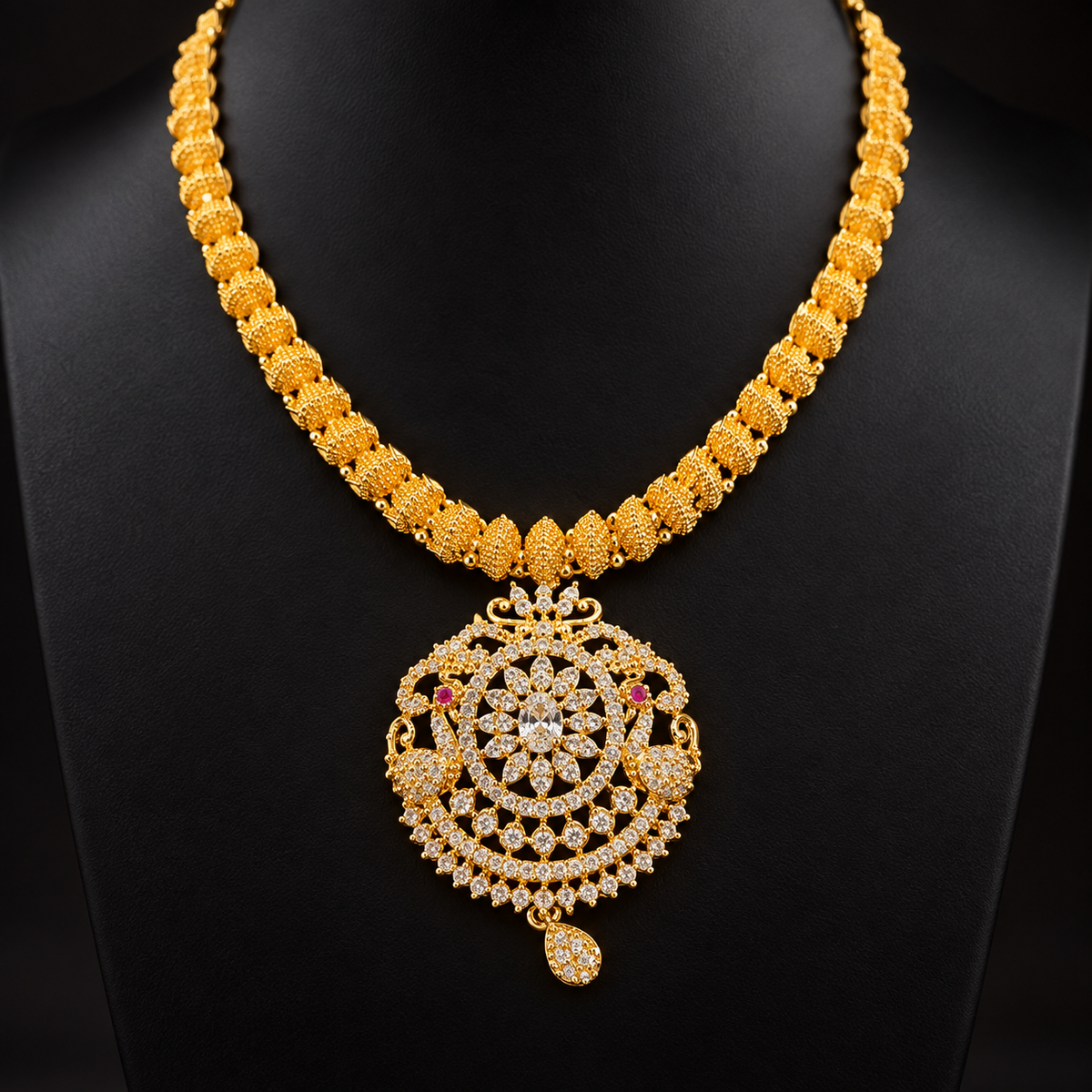 Elegant Gold-Plated CZ Pendant Necklace | Traditional Indian Bridal Jewellery | Kanal Collections