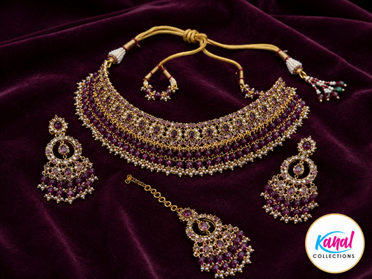 Antique Gold and Deep Purple Choker Bridal Jewellery Set