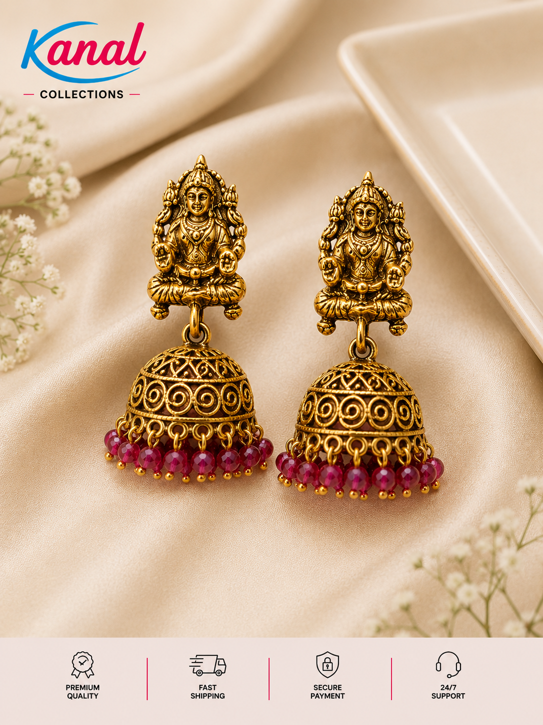 Antique Gold Lakshmi Pendant Necklace & Jhumka Earring Set | Kanal Collections