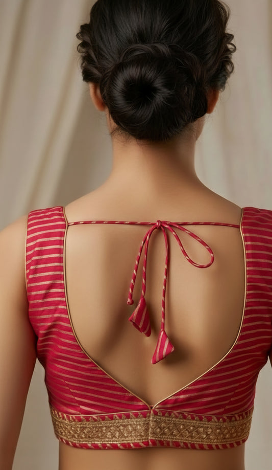 Pink Leheriya Deep V-Back Blouse