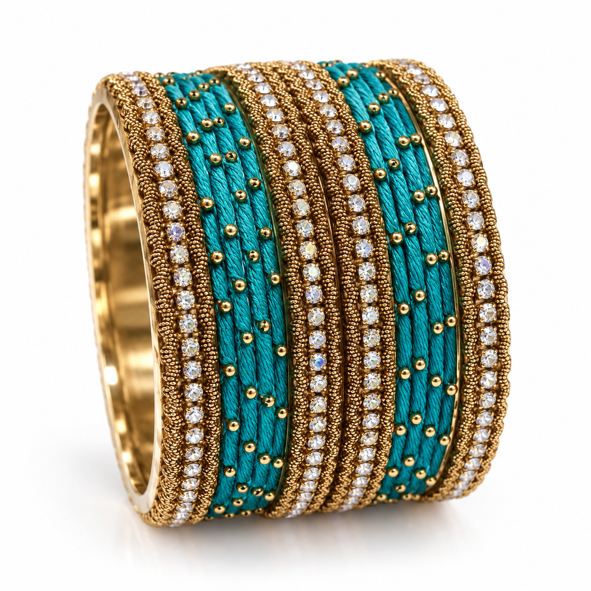 Turquoise Thread & Stone Bangles – Size 2.8