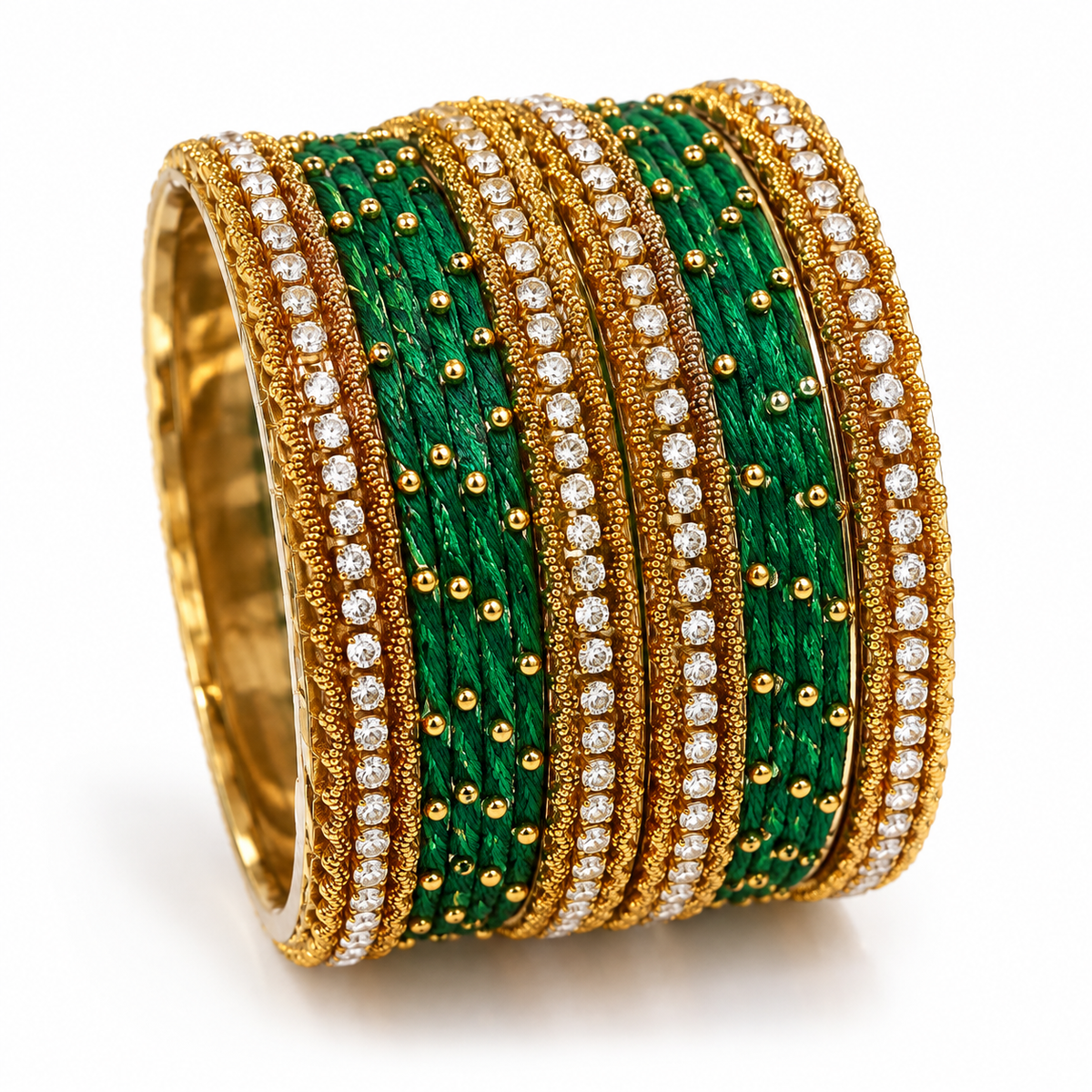 Green Thread & Stone Bangles – Size 2.8
