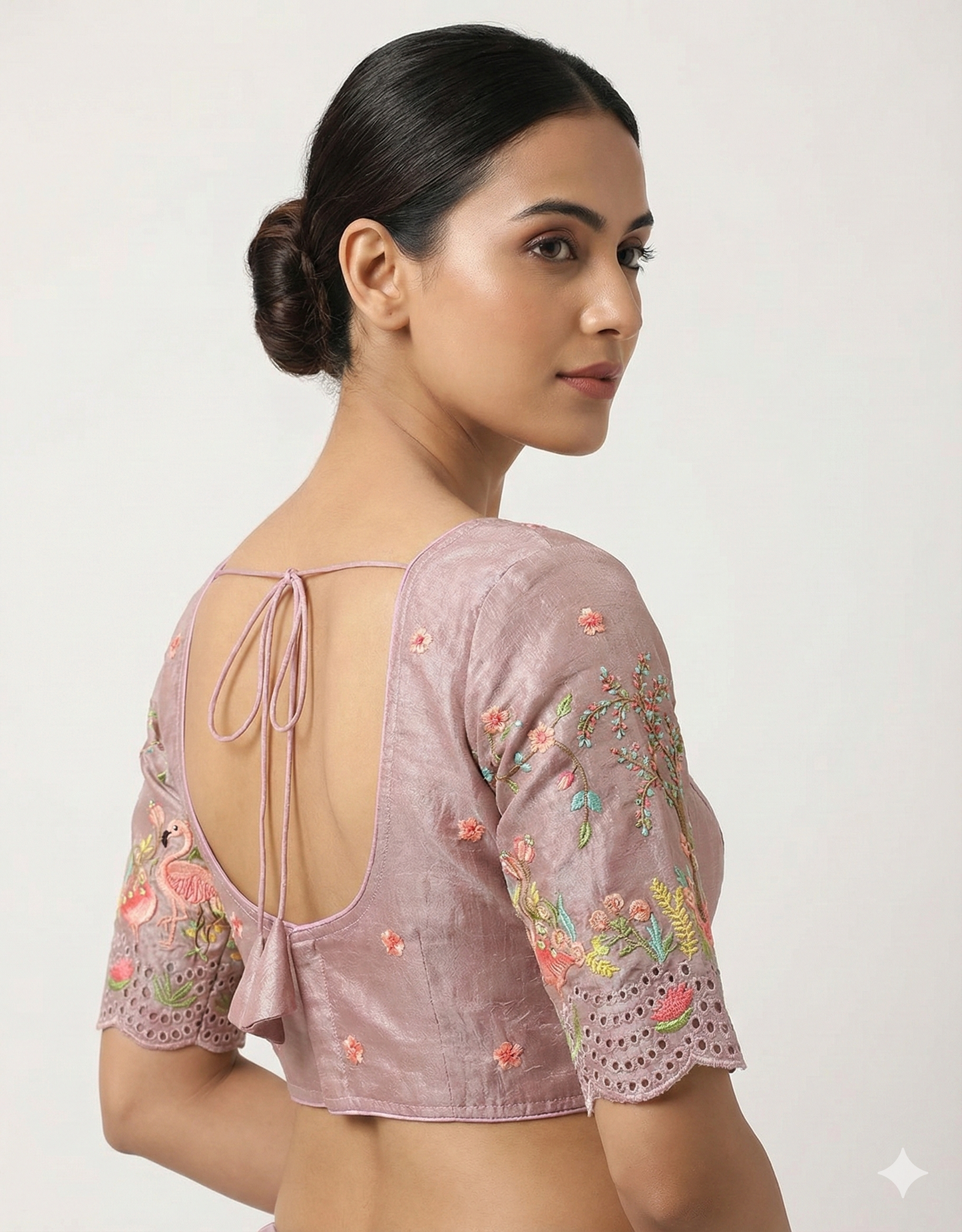 Crushed Tissue Blouse with Flamingo Embroidery (Size 40)