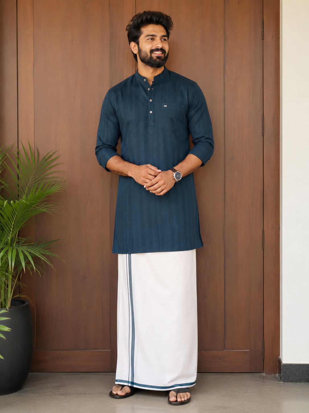 The Imperial Indigo Textured Cotton Kurta