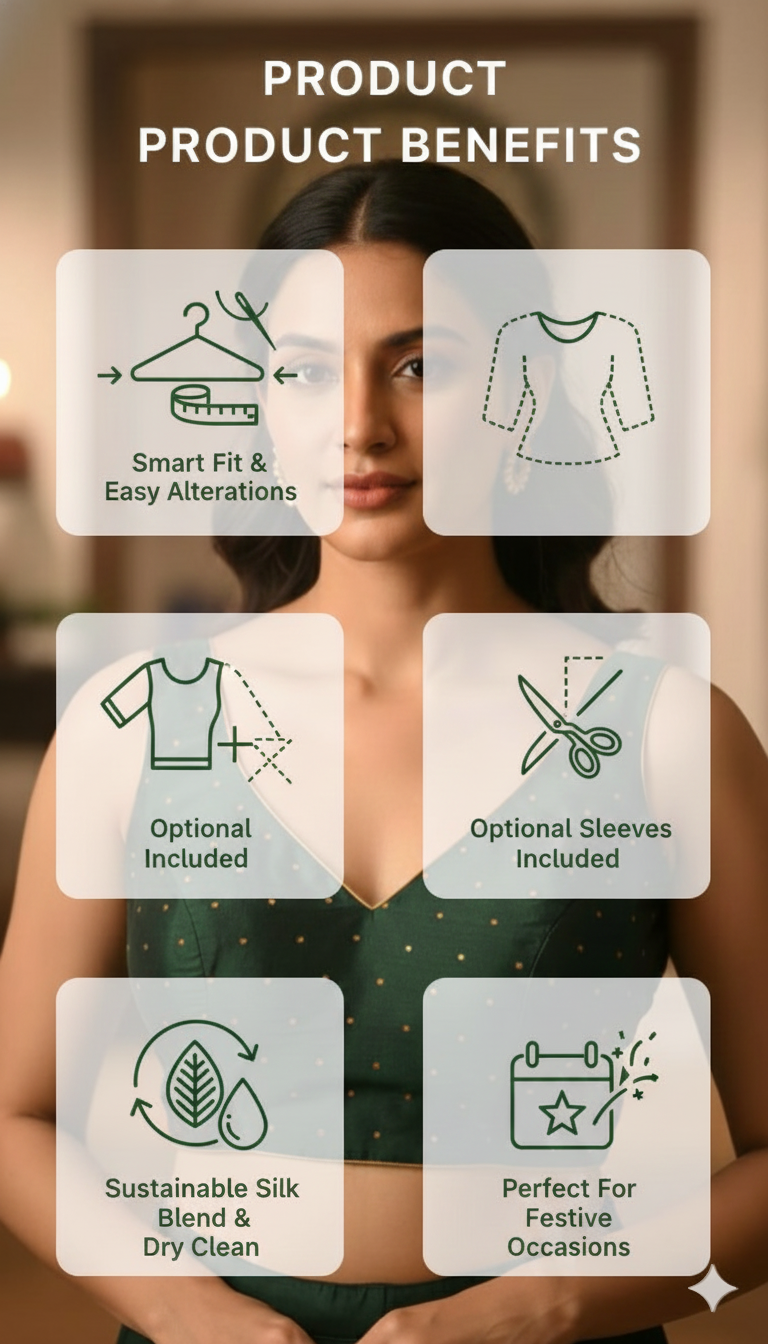 Elegant Forest Green Silk Blouse with Gold Polka Accents