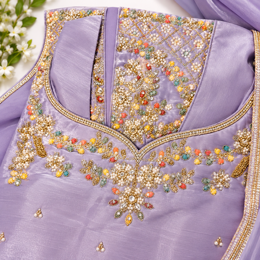Lavender Embroidered Palazzo Salwar Suit – Size L