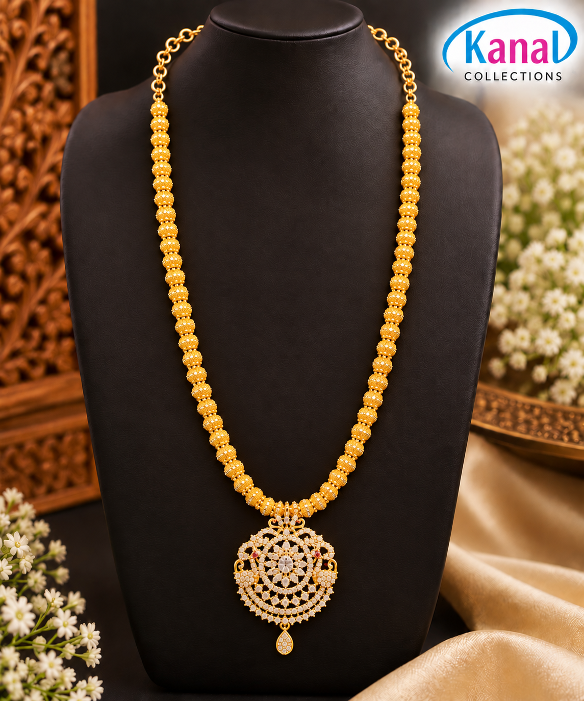 Elegant Gold-Tone Traditional Pendant Necklace – Indian Ethnic Jewellery