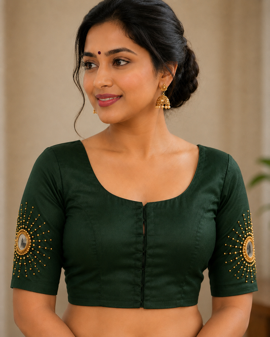 Bottle Green & Ivory Premium Dhavani Set | Fully Stitched Traditional Half Saree | Ready to Wear