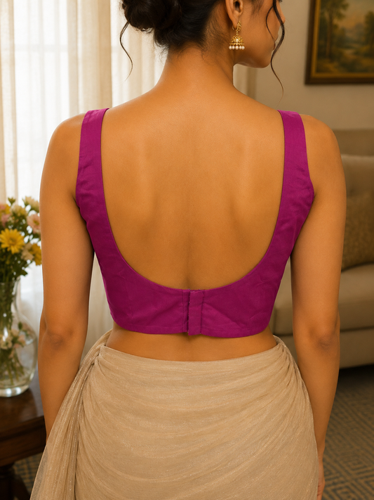 Magenta Purple Solid Cotton Silk Padded Sleeveless Blouse