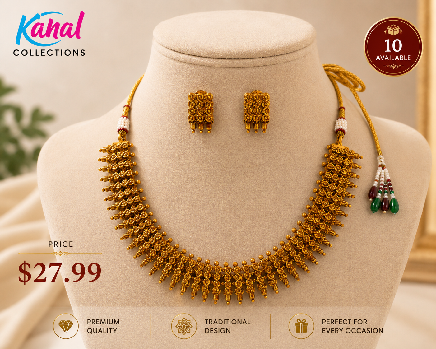 Traditional Antique Gold Choker Necklace and Earrings Set – Premium Quality Ethnic Jewelry