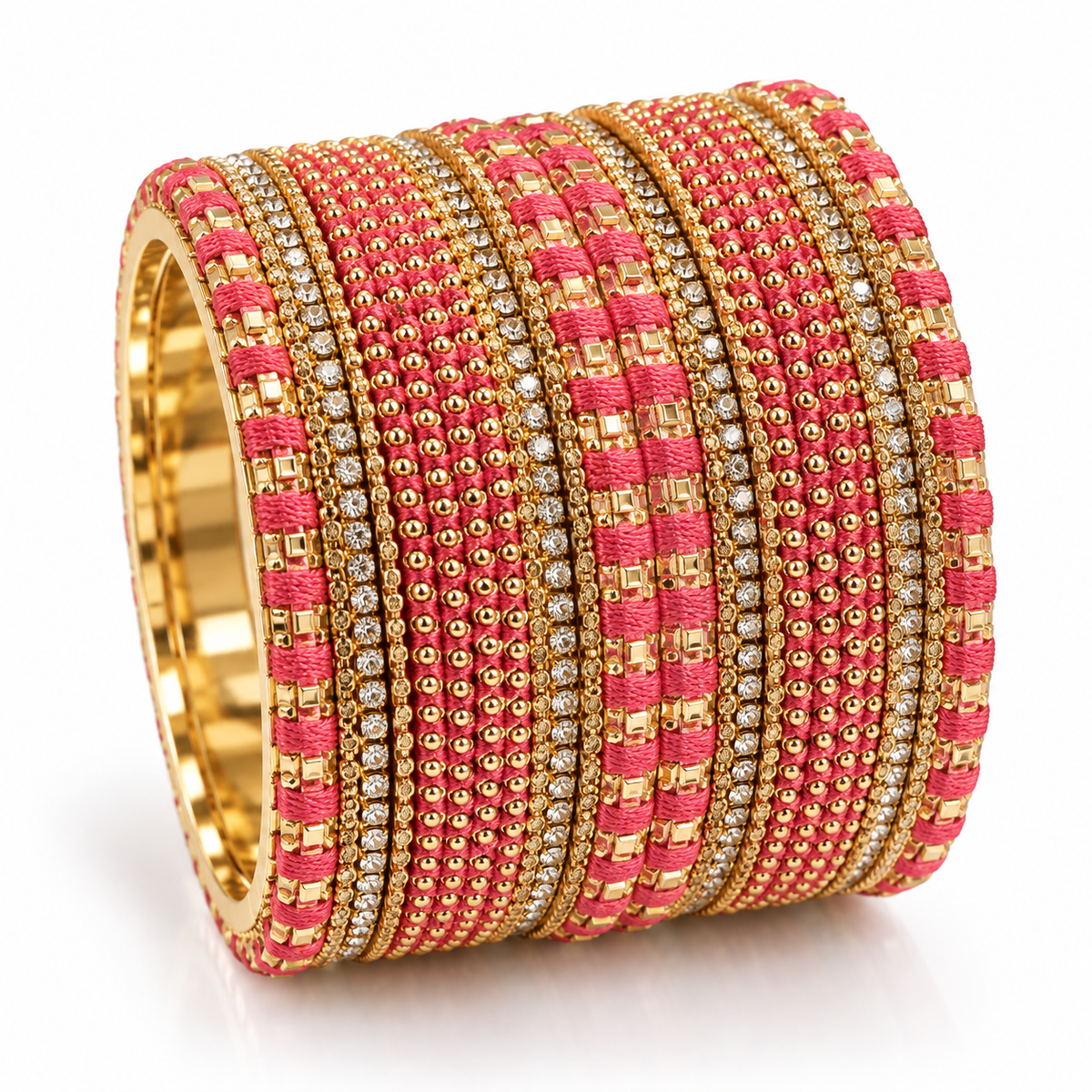 Pink Thread & Stone Bangles – Size 2.10