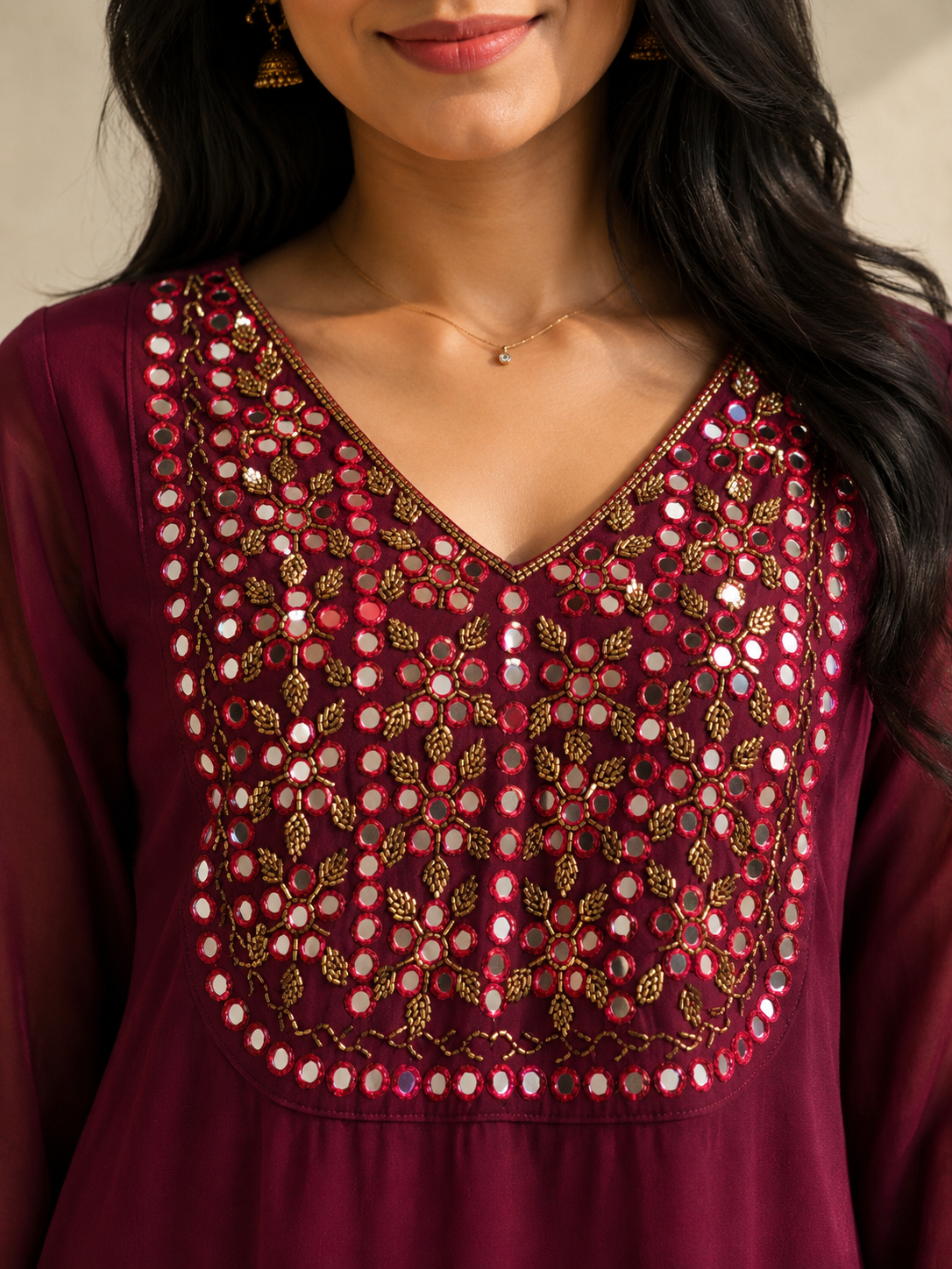 Elegant Georgette Kurtis with Intricate Mirror & Bead Work