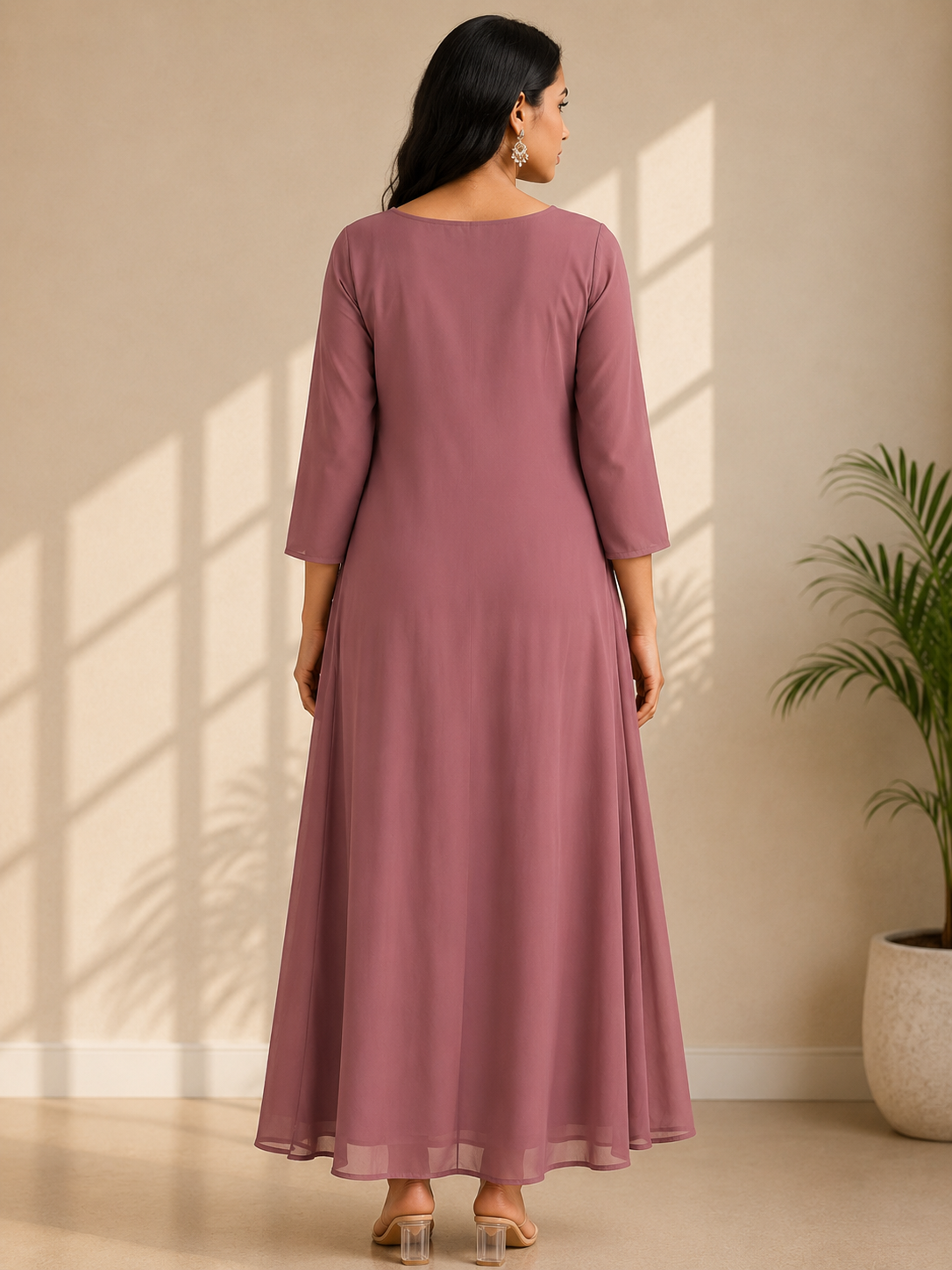Graceful Dusty Rose Georgette Kurti with Delicate Floral Embroidery