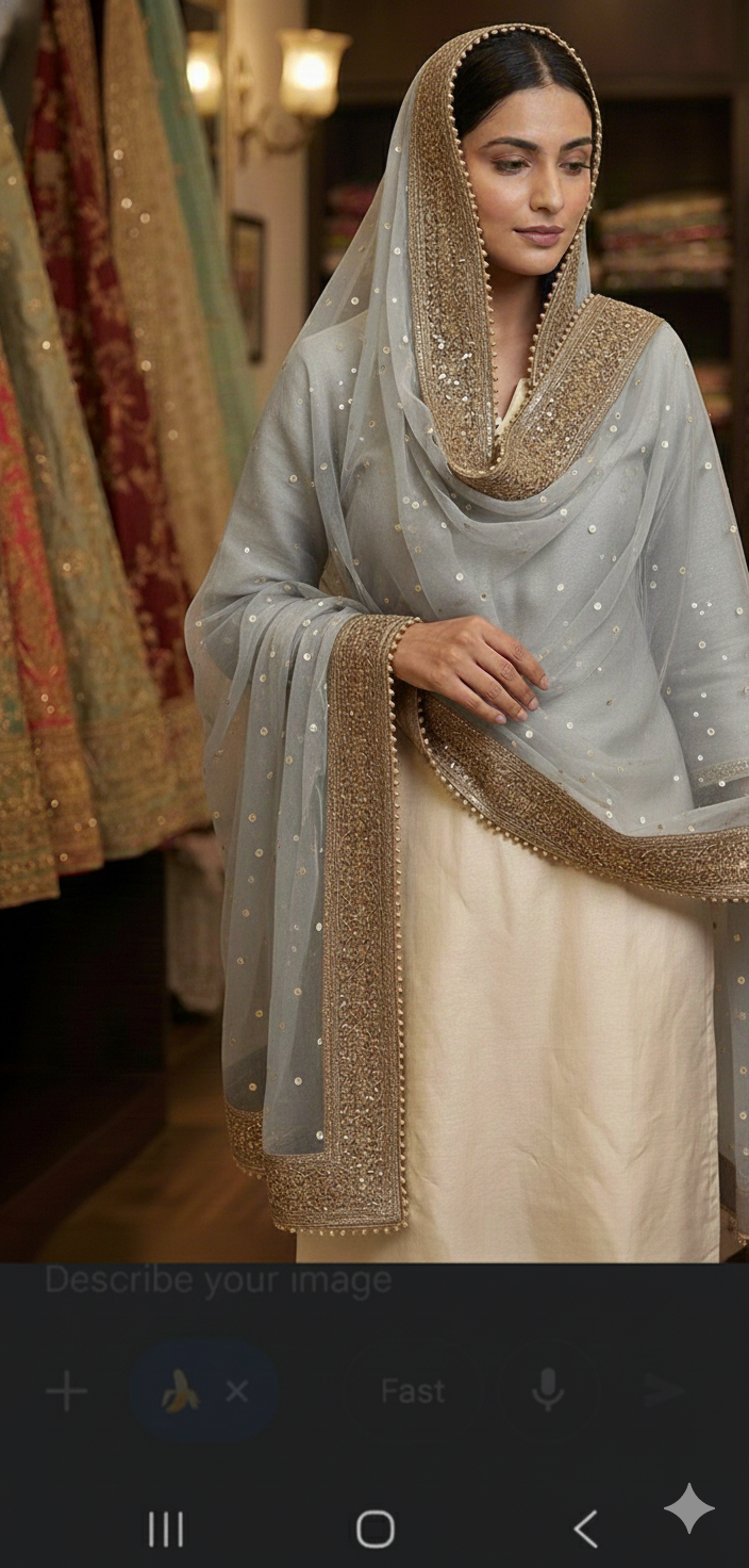 ✨ Net Dupatta with Beadwork & Lace Border – Kanal Collections ✨