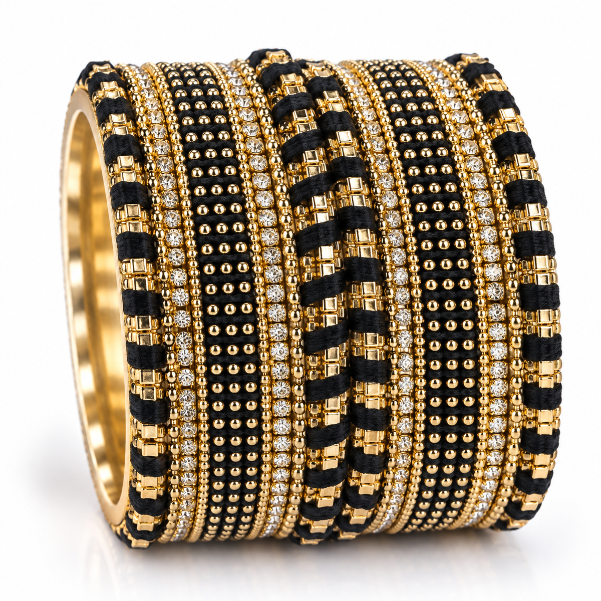 Black Thread & Stone Bangles – Size 2.10