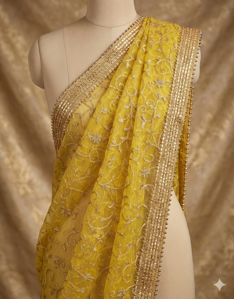 ✨ Net Dupatta with Embroidery Beadwork & Lace Border