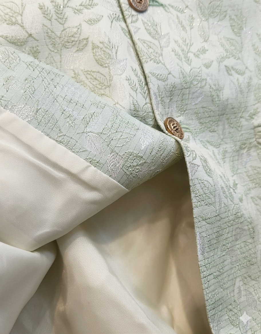 Mint Green Leaf Jacquard Silk-Blend Modi Jacket