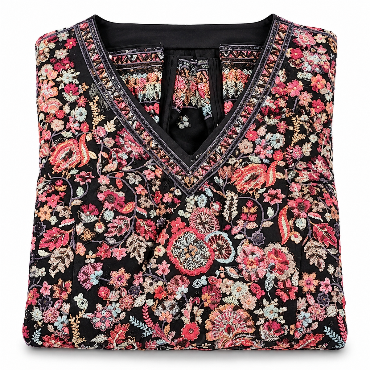 Black Floral Embroidered Palazzo Set