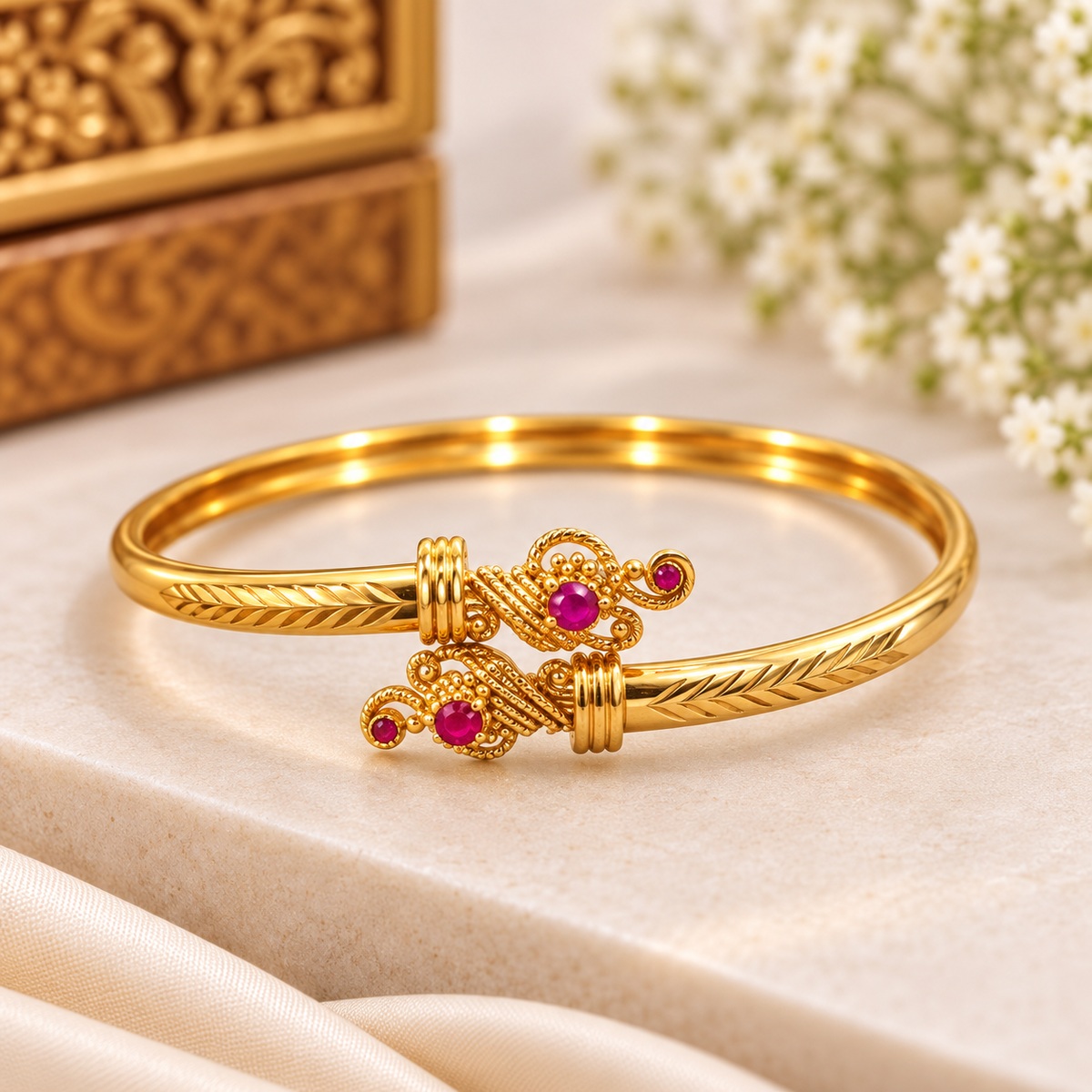 Gold Tone Pink Stone Designer Bangle – Free Size