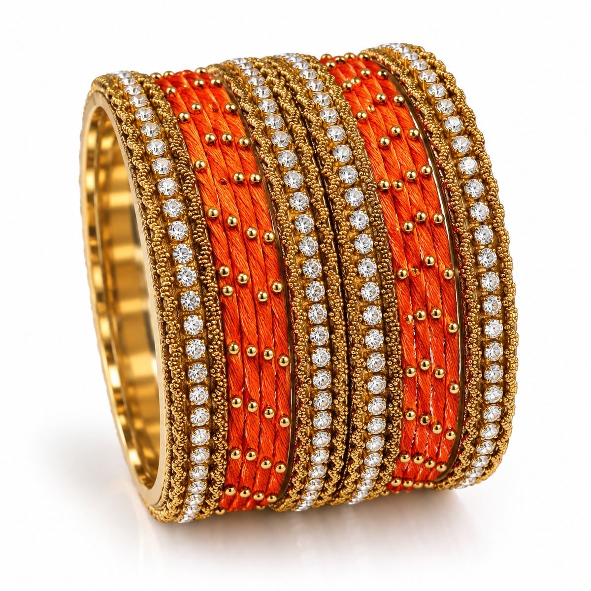 Orange Thread & Stone Bangles – Size 2.8