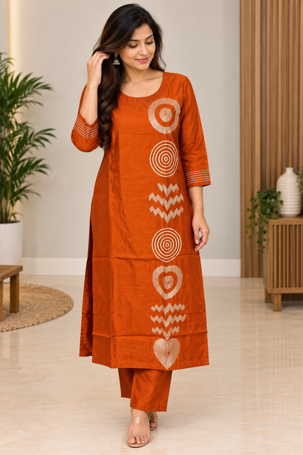 Rust Orange Embroidered Russin Silk Co-ord Set