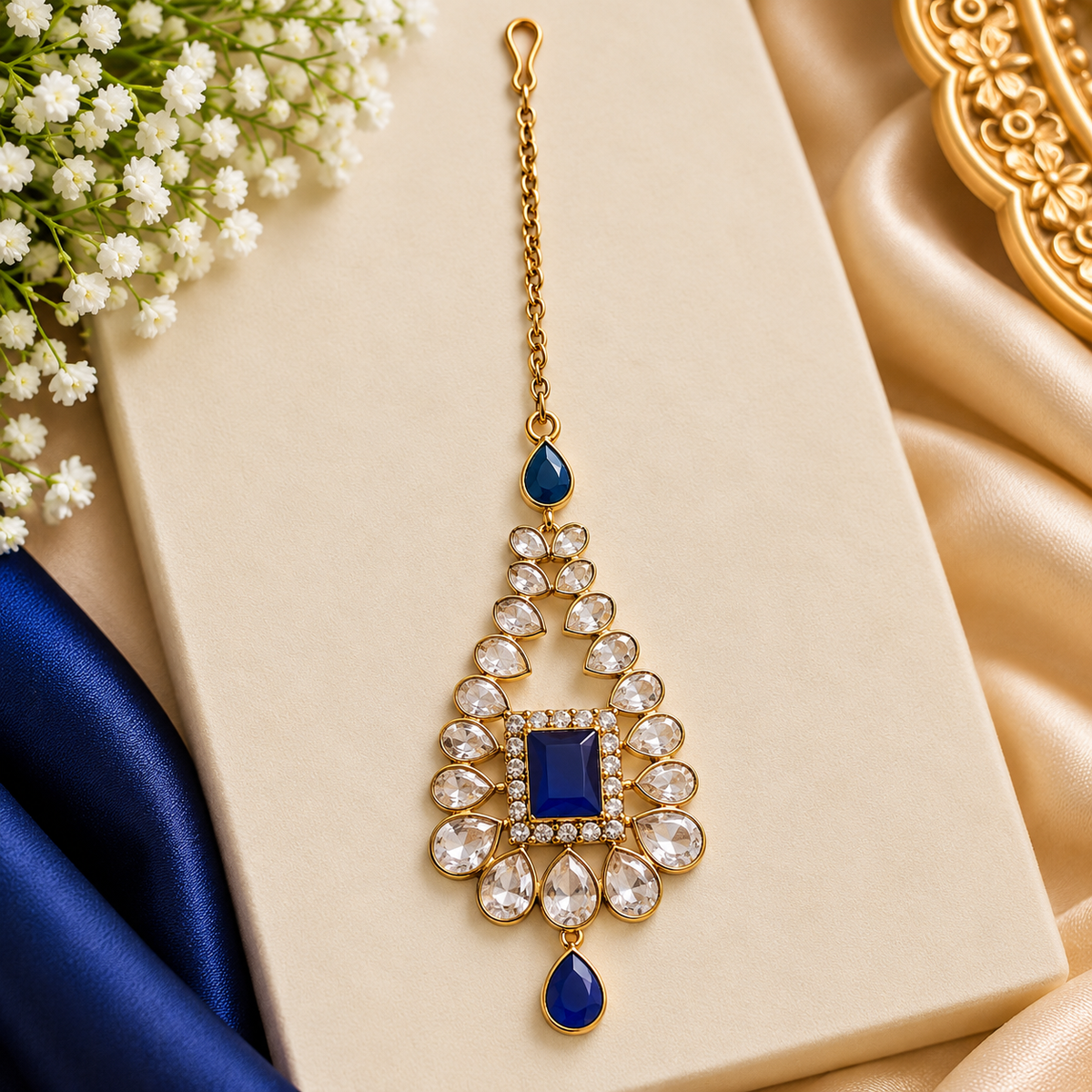 Navy Blue and Gold Maang Tikka – Indian Bridal Jewellery