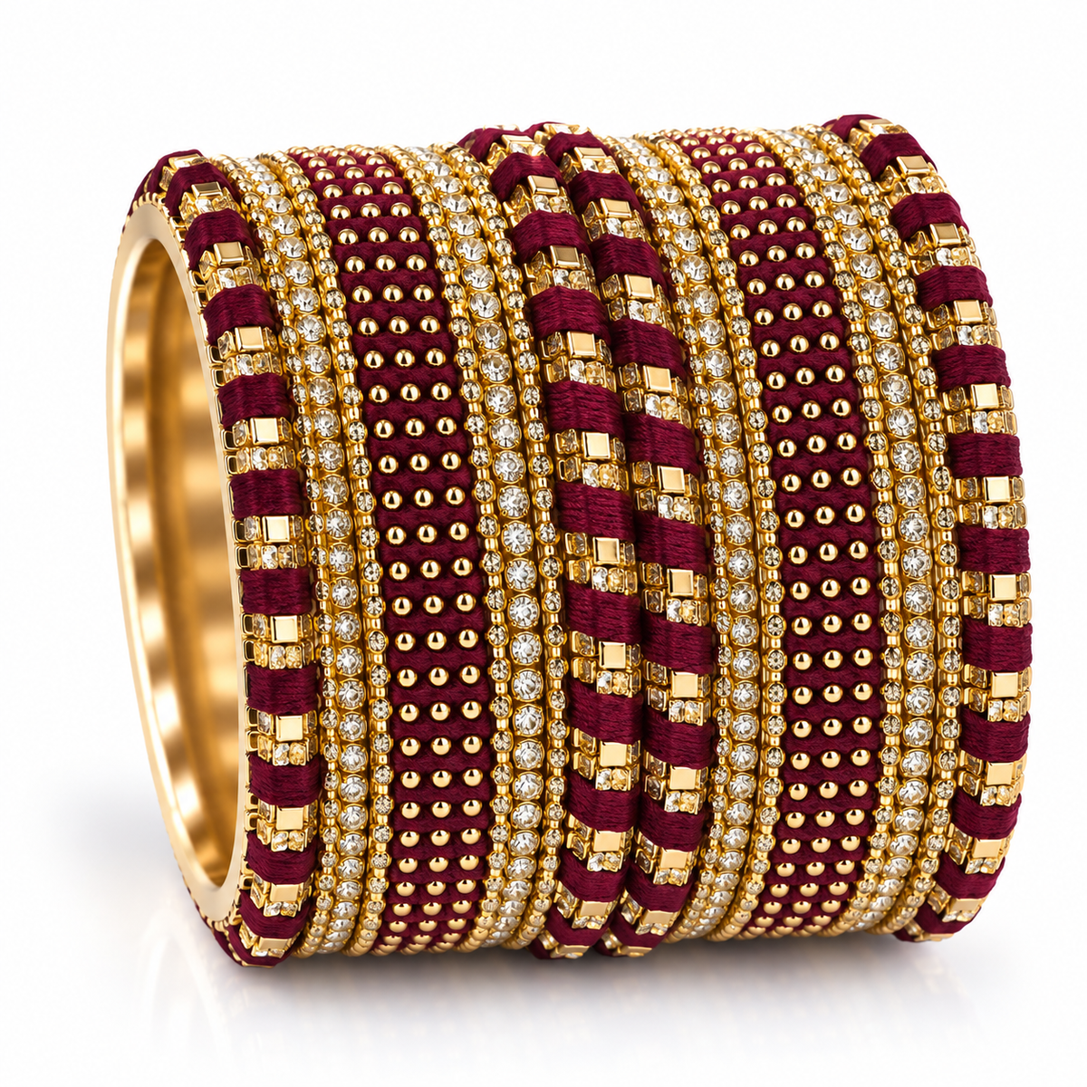 Maroon Thread & Stone Bangles – Size 2.10