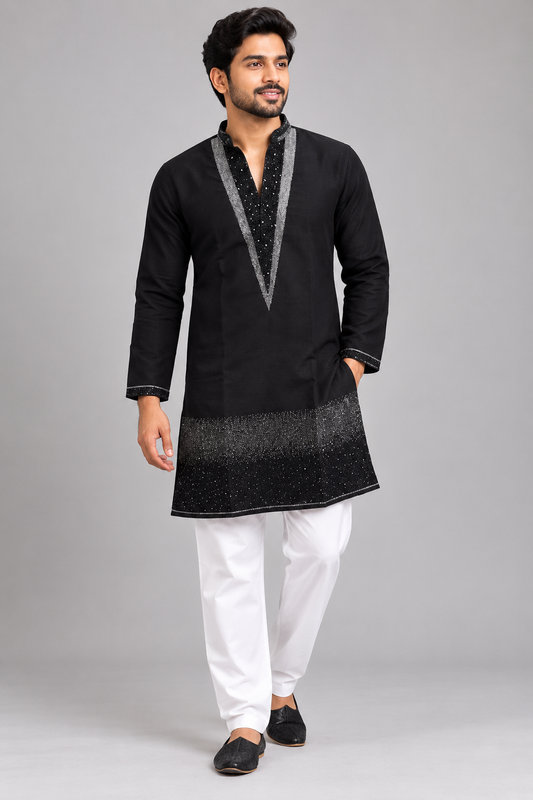 Black Designer Men's Kurta Pyjama Set