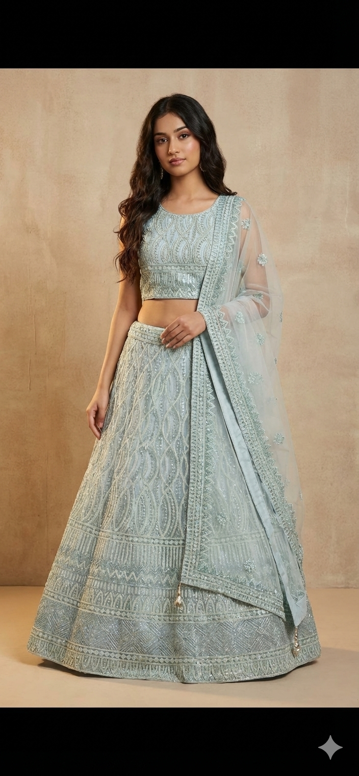 Glitter Embroidered Party Wear Lehenga for Teens