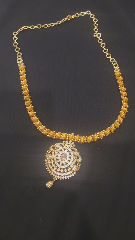 Elegant Gold-Plated CZ Pendant Necklace | Traditional Indian Bridal Jewellery | Kanal Collections
