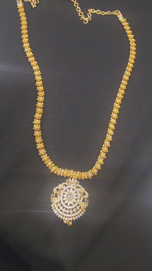 Elegant Gold-Tone Traditional Pendant Necklace – Indian Ethnic Jewellery