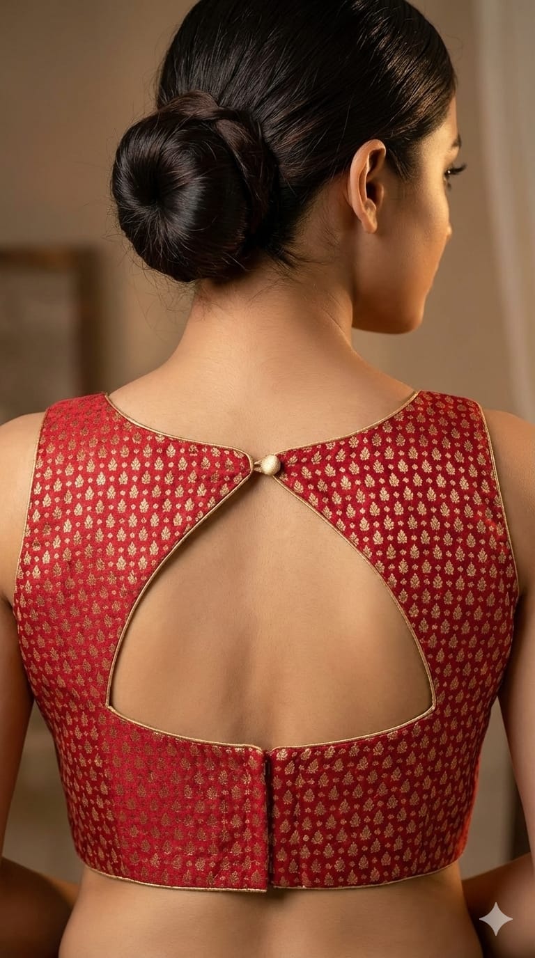 Maroon Brocade V-Neck Blouse