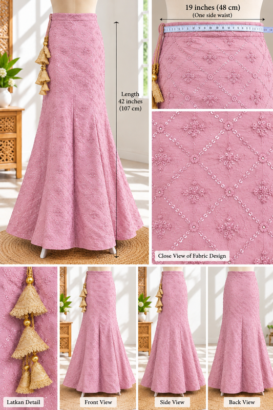 Onion Pink Embroidered Lehenga Skirt with Gold Latkan