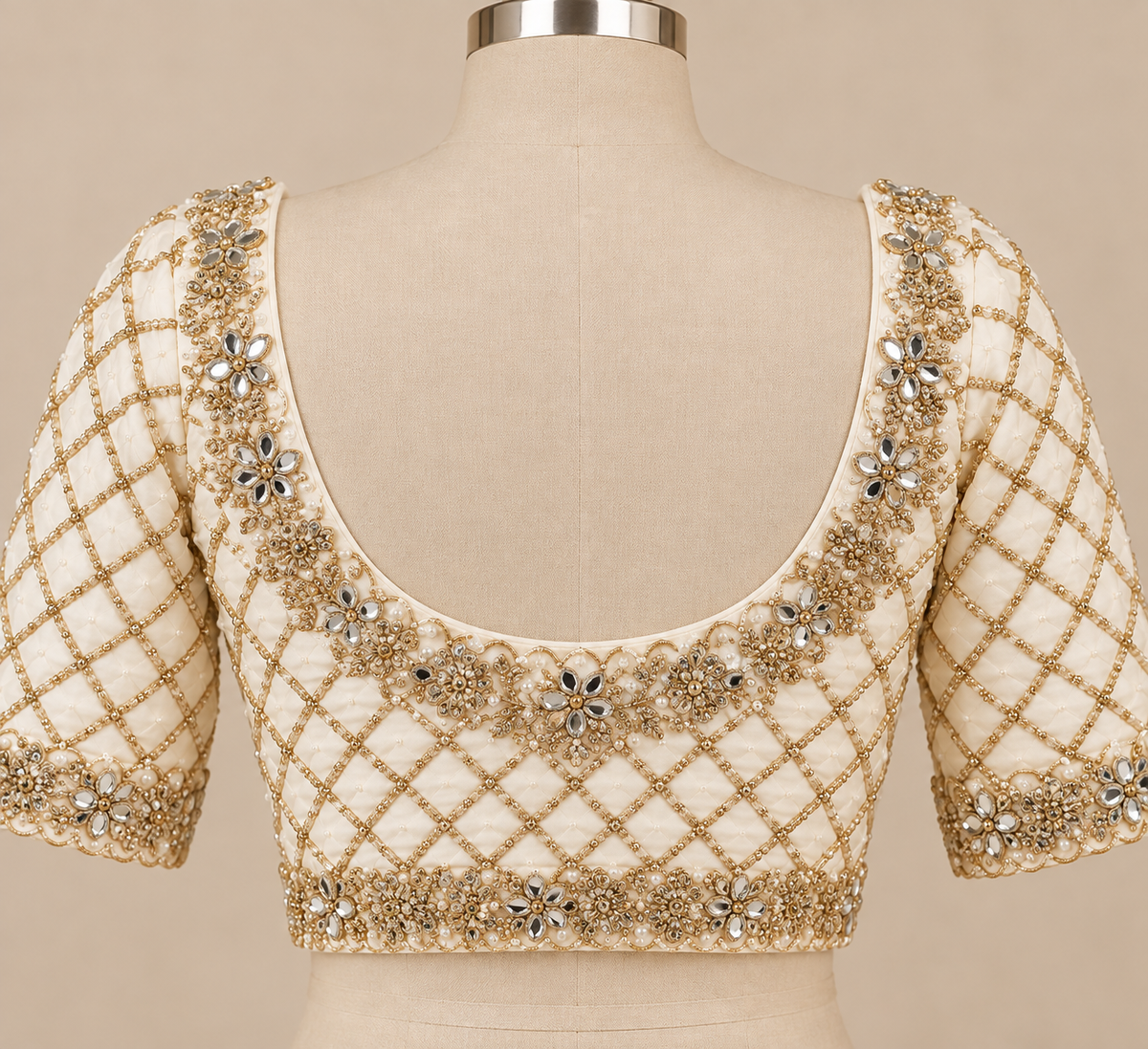 ✨ Ivory Gold Embellished Lehenga –  Designer Collection