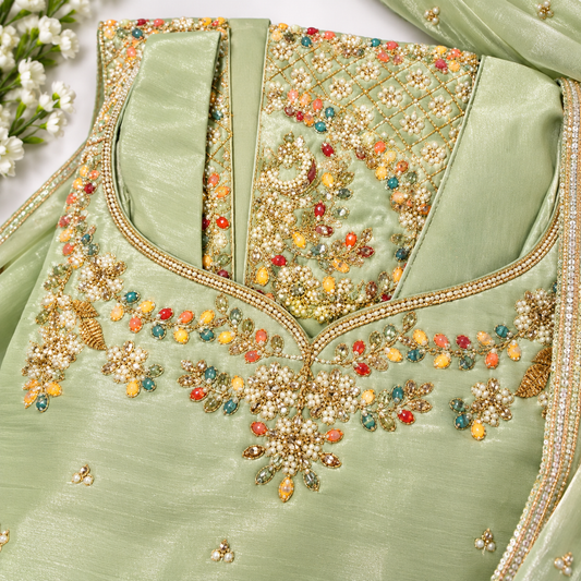 Mint Green Embroidered Salwar Suit – Size L