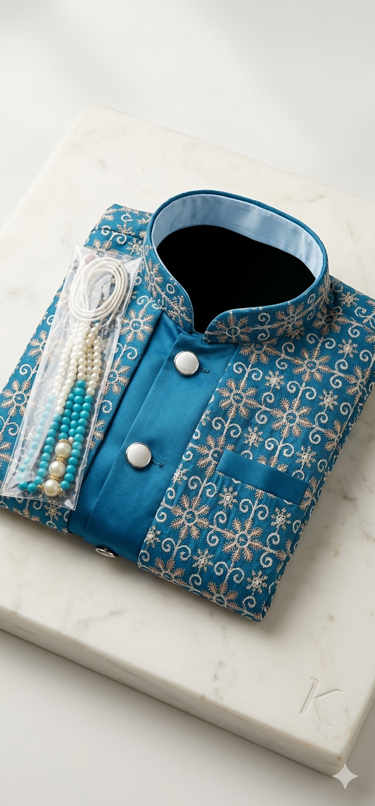 Royal Blue Embroidered Ethnic Set