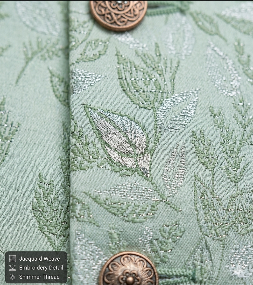 Mint Green Leaf Jacquard Silk-Blend Modi Jacket