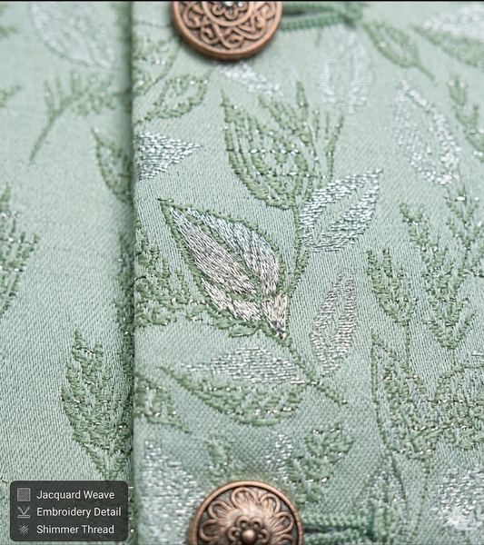 Mint Green Leaf Jacquard Silk-Blend Modi Jacket