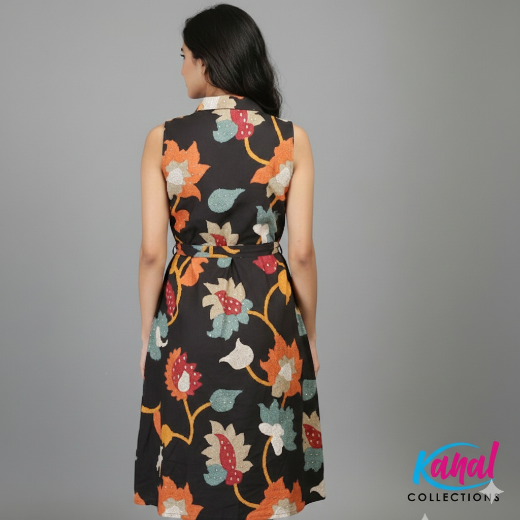 Elegant Floral Print Sleeveless Kurti
