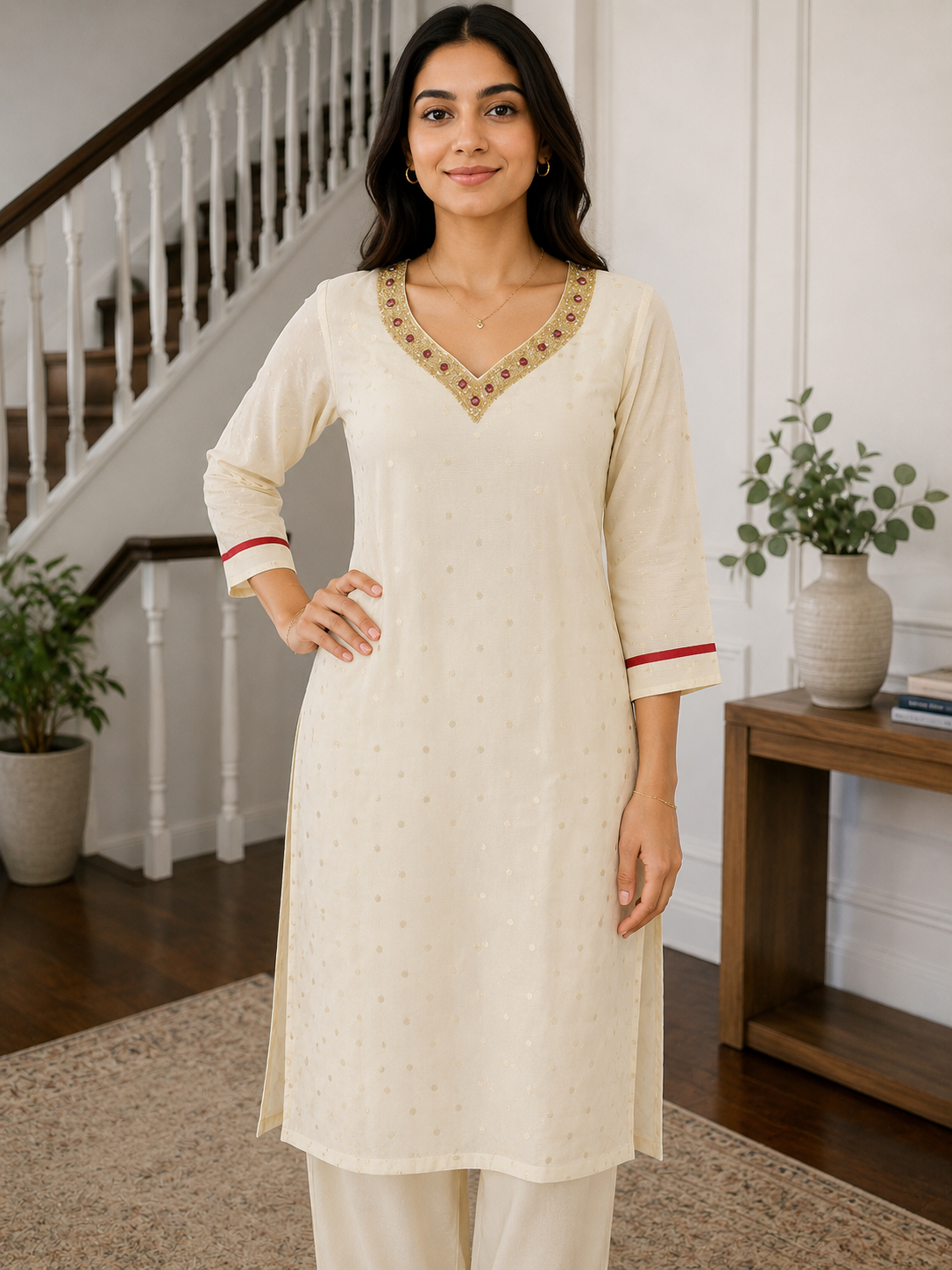 Ivory Blossom Tissue Silk Kurthi
