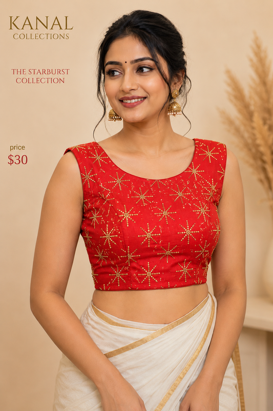 kanal-collections-red-starburst-embroidered-saree-blouse-front