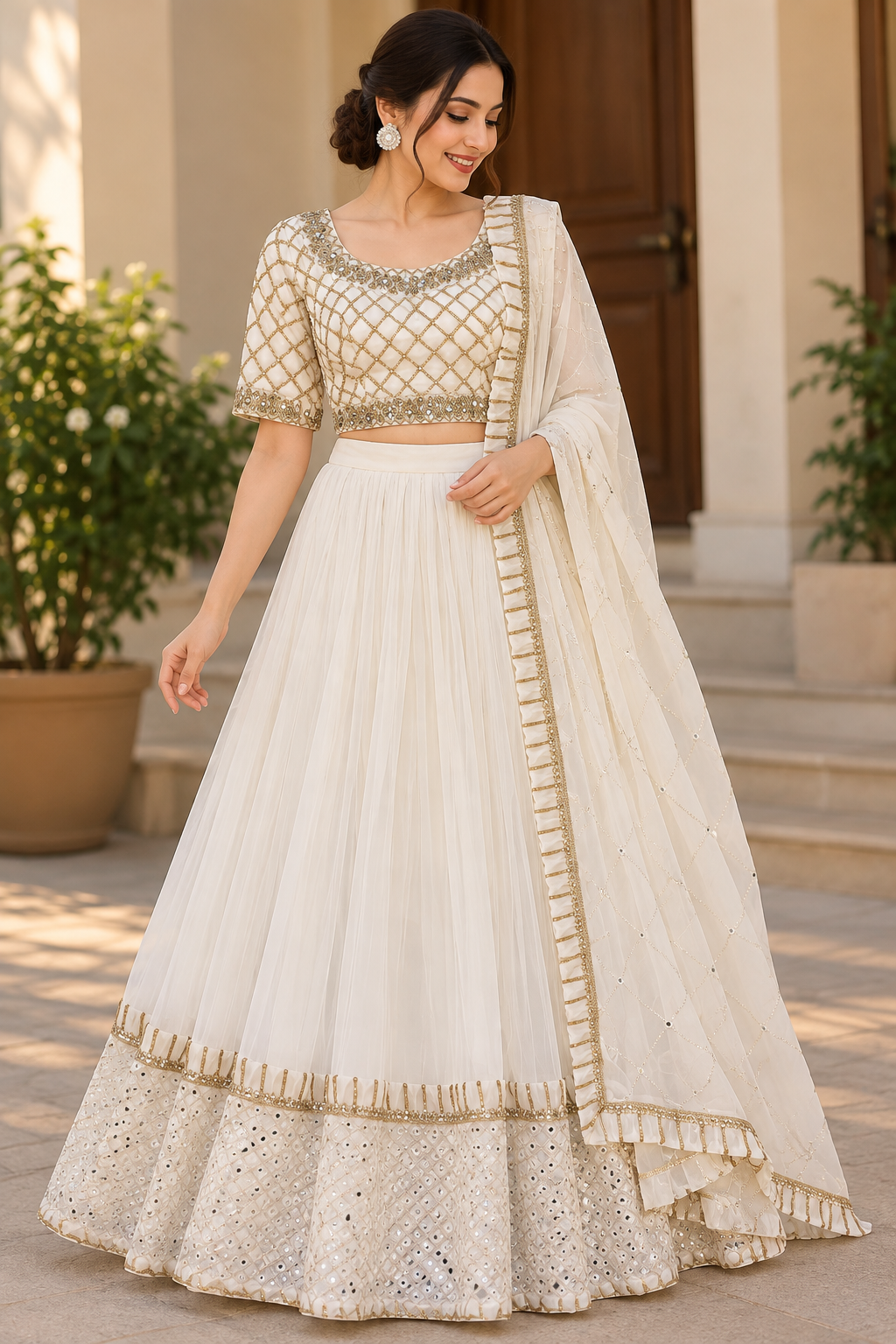 ✨ Ivory Gold Embellished Lehenga –  Designer Collection