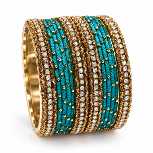 Turquoise Thread & Stone Bangles – Size 2.8