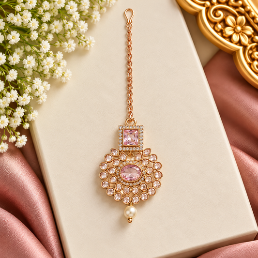 Pink Stone Maang Tikka