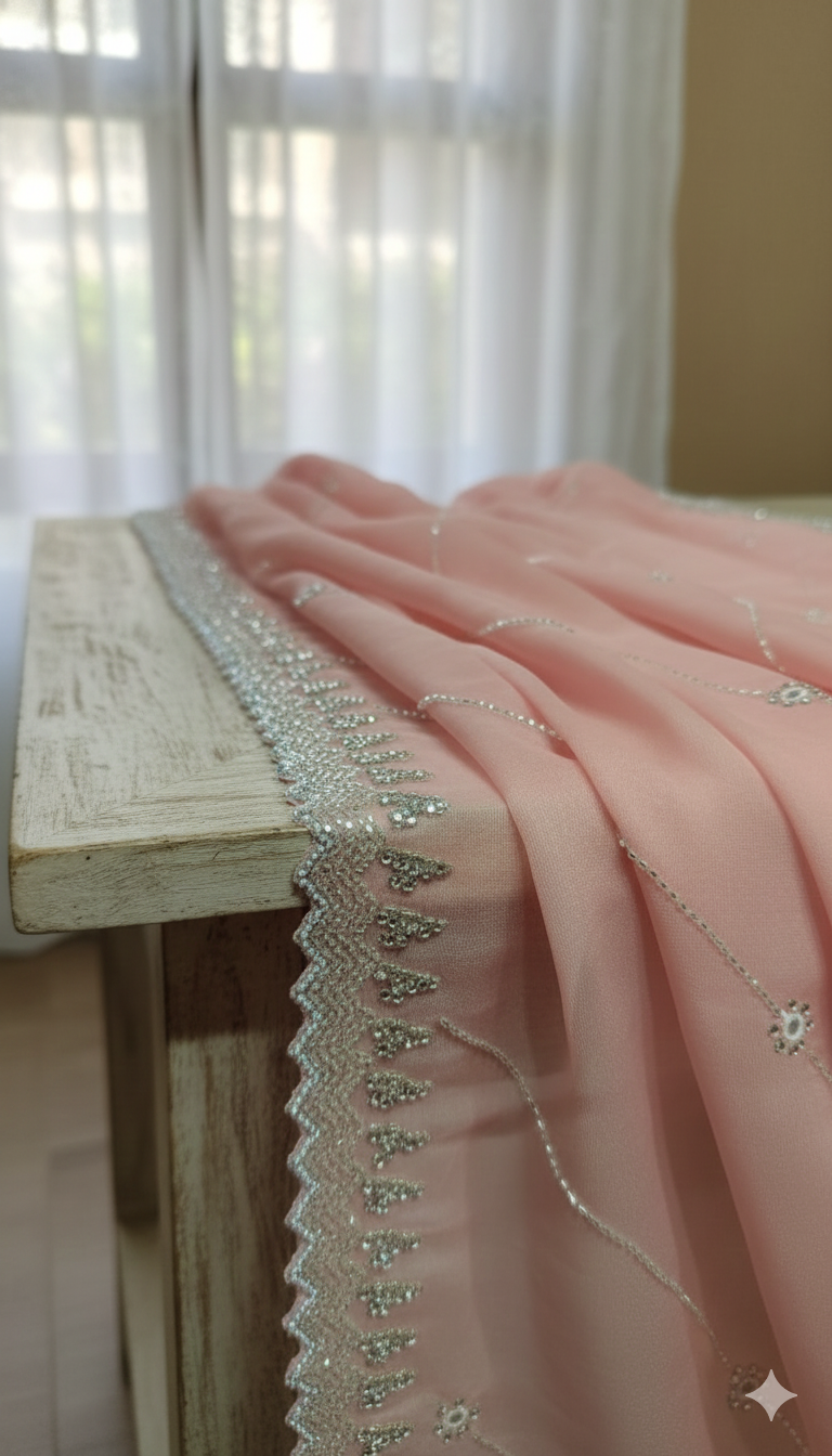 Rose Pure Organza Saree with Intricate Hand-Beaded Artistry