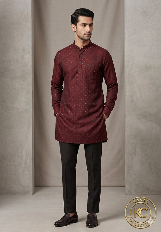 Jacquard Silk Short Kurta | Premium Ethnic Wear