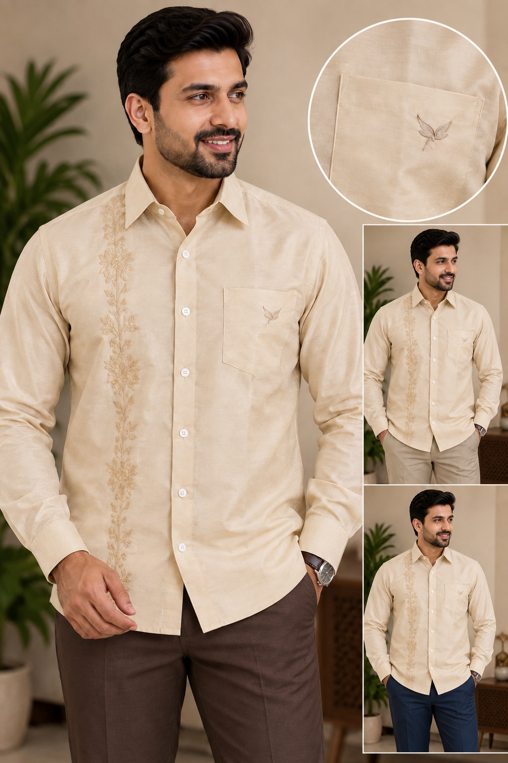 Cream Embroidered Men’s Shirt