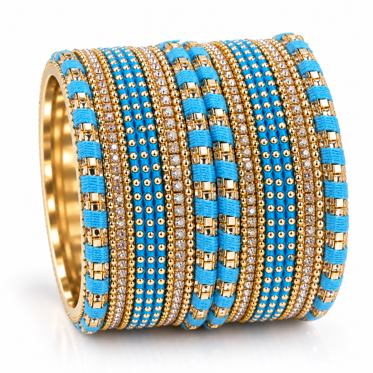 Sky Blue Thread & Stone Bangles – Size 2.10