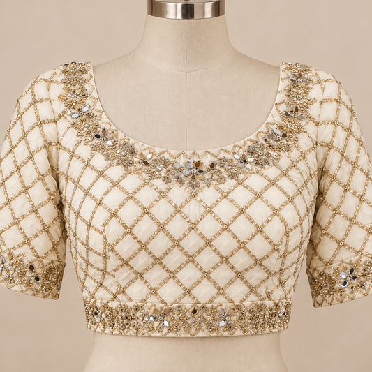 ✨ Ivory Gold Embellished Lehenga –  Designer Collection
